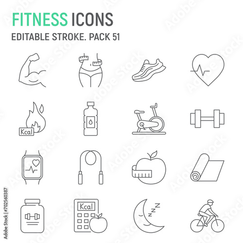 Fitness line icon set, sport collection, vector graphics, logo illustrations, healthy lifestyle vector icons, weight loss signs, outline pictograms, editable stroke