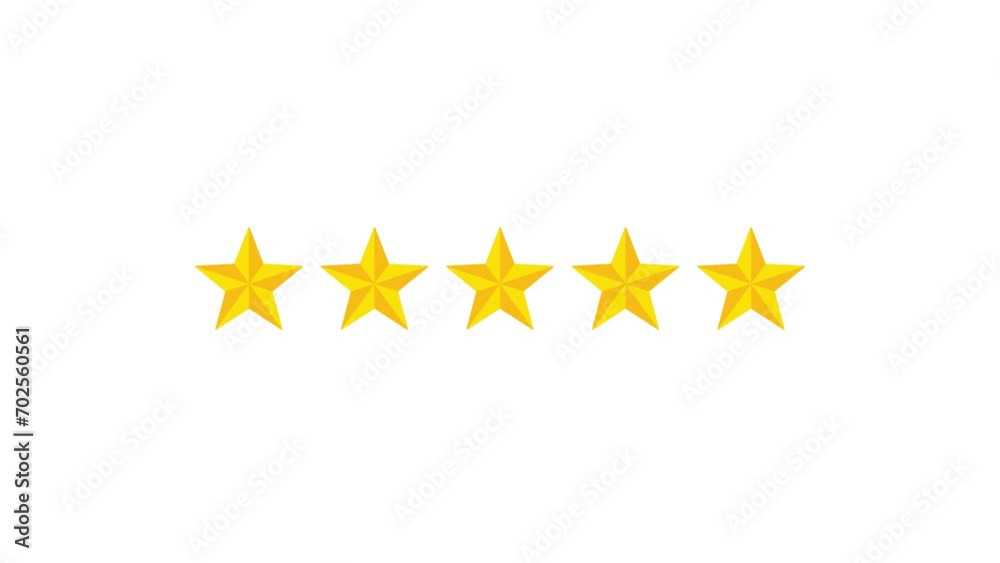 Five golden stars on a white background – Video animation for product, service, or content rating or ranking reviews Five golden stars on a white background – Video animation for product, service, or content rating or ranking reviews