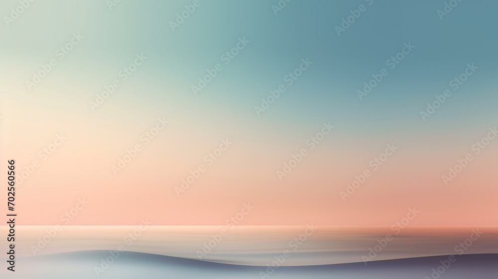 Clear blue sky sunset with glowing orange teal color horizon on calm ocean seascape background. Picturesque generative ai