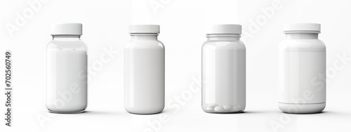 Set of White pill bottle mockup on isolate transparency background, PNG
