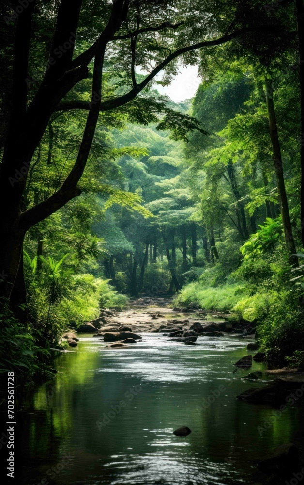 Lush Riverbank in a Verdant Forest Lush Riverbank in a Verdant Forest