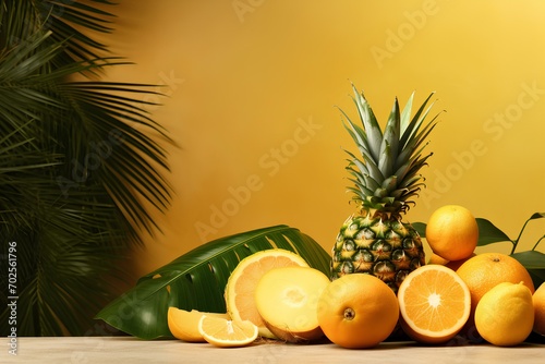 Summer concept background, tropical fruit, mockup style with copyspace