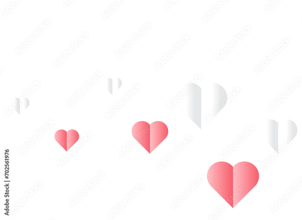 Pink Hearts Paper isolated PNG on transparent background. Valentine's day.