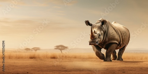 Majestic Rhino on Savannah Plains © sitifatimah