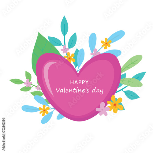 Happy Valentine's Day, card with heart and flowers.