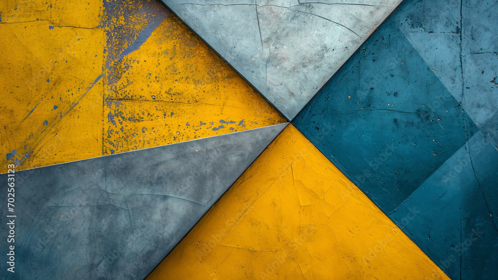 Fototapeta premium Mustard Yellow and Slate Blue Geometric Harmony Composition