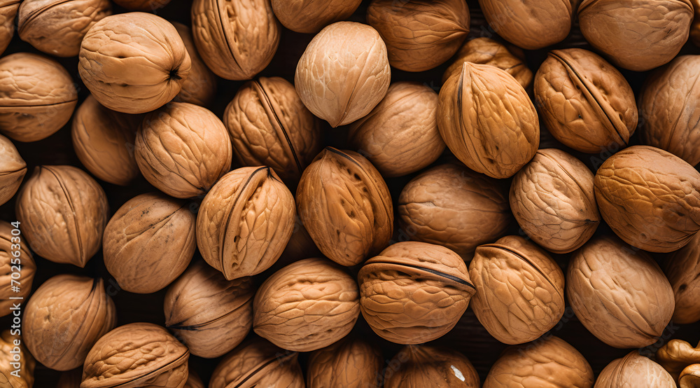 Top view Heap of Walnuts Bathed in Warm Light Top view Heap of Walnuts Bathed in Warm Light