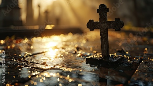 The cross in the cemetery.