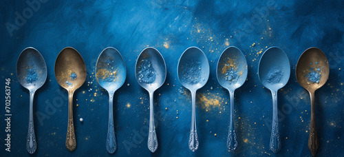 spoons on blue painted powder