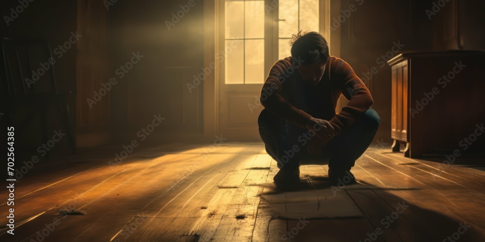 Image of a Miserable Man in a Room Image of a Miserable Man in a Room