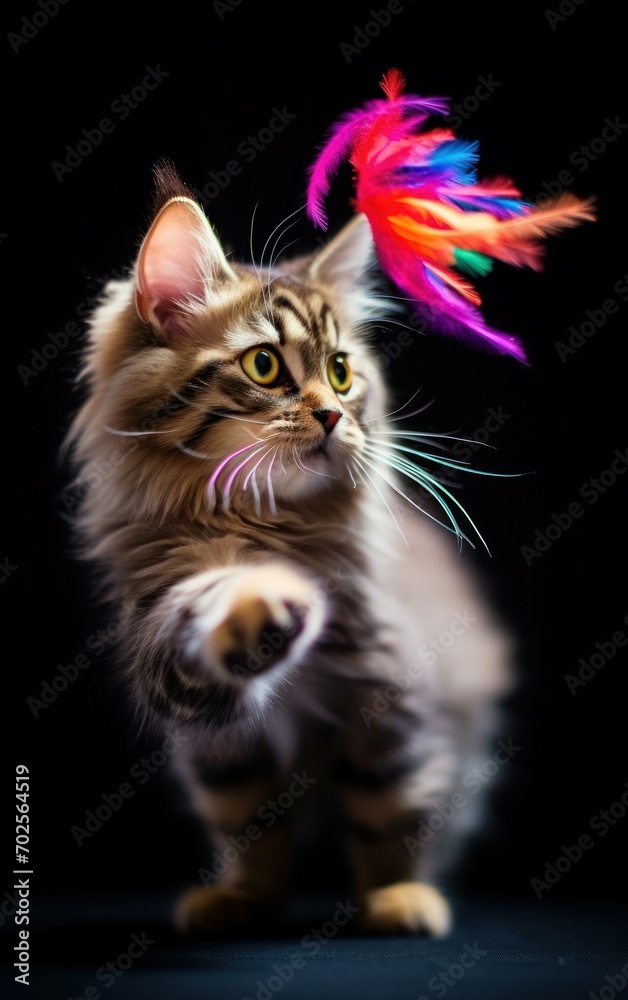 Adorable Cat's Delightful Feather Pursuit