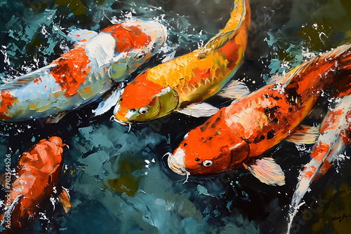 Beautiful Artistic image of a flock of koi fish. collection of canvas art animal paintings, in watercolor style. generative ai 