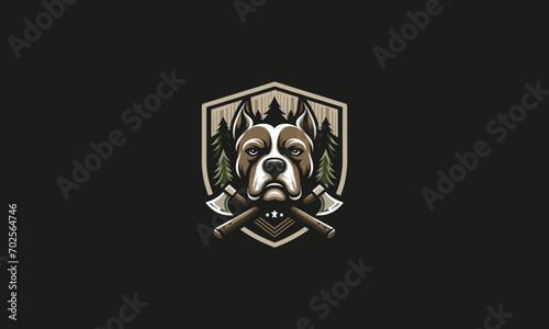 head pitbull with shield vector illustration logo design