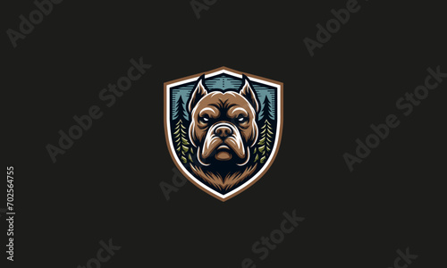 head pitbull with shield vector illustration logo design