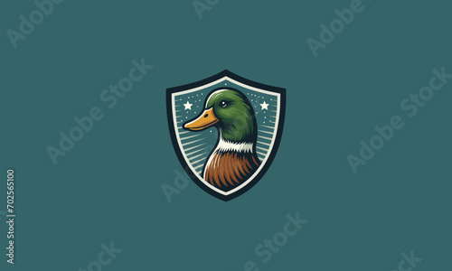 head duck view side and shield vector logo design