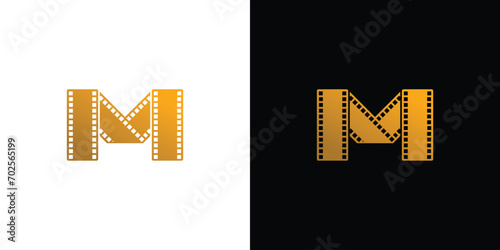 The initial M letter film logo design is unique and modern