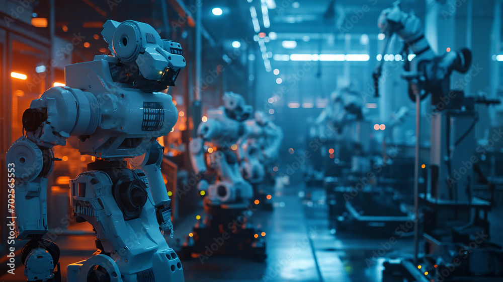 Robots working in a factory