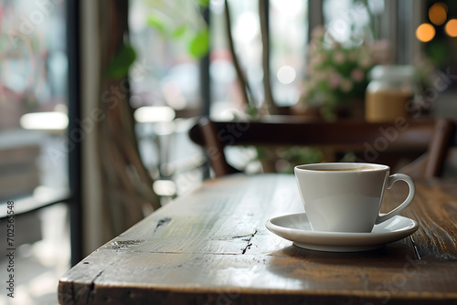 Una taza de café encima de una mesa  photo