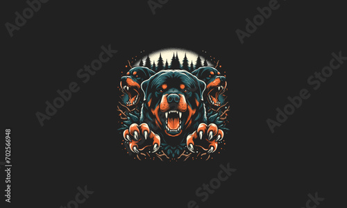 rottweiler angry on forest vector illustration artwork design photo