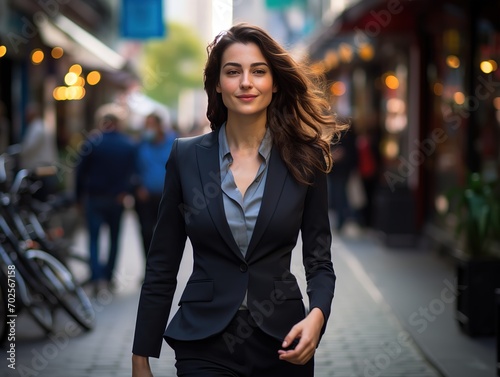 Fresh and energetic business woman in a suit,walking street