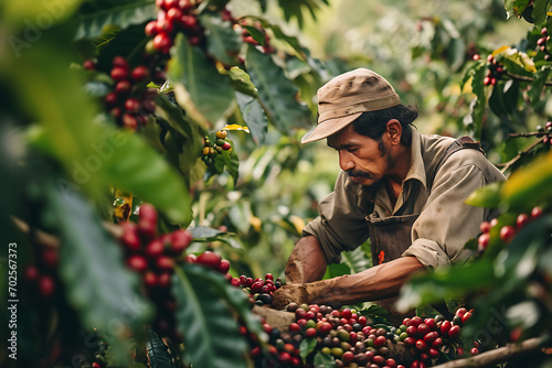  A male farmer harvests coffee beans on a plantation 1 