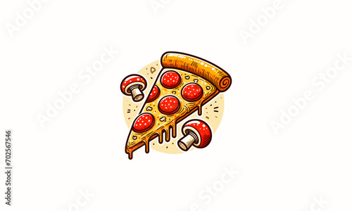 pizza slices topped with mushrooms and cheese vector flat design