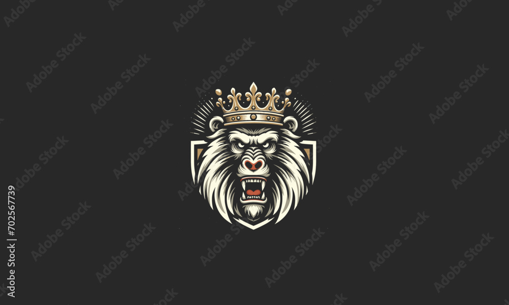 head monkey angry wearing crown and shield vector logo design head monkey angry wearing crown and shield vector logo design