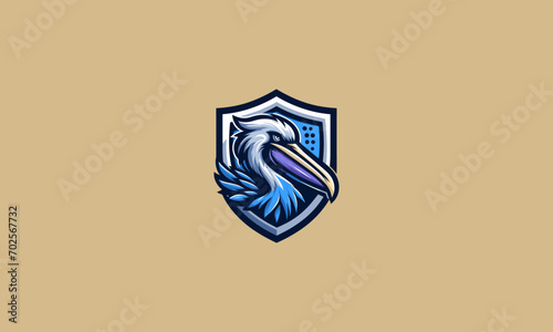 head pelican with shield vector illustration logo design