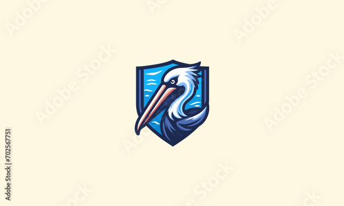 head pelican with shield vector illustration logo design
