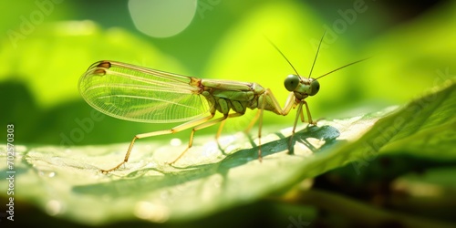 Praying mantis in a leaf comes to life in a captivating macro shot.