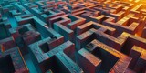 3D maze with a gradient of warm to cool colors