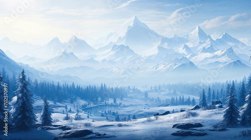 snowy mountain landscape in winter season © FrankBoston