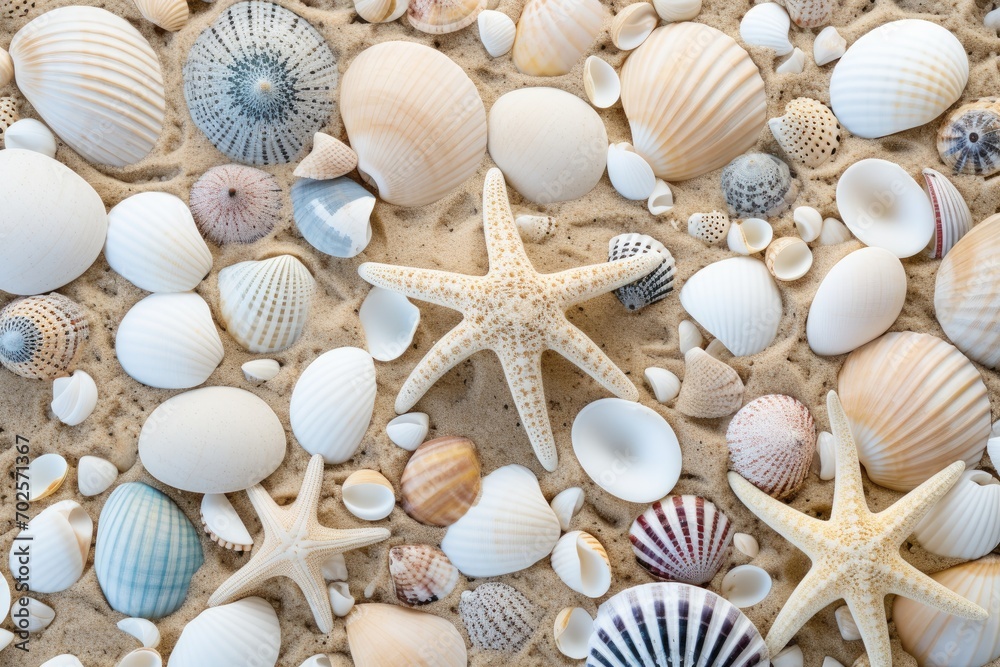 A collection of seashells scattered on the sand A collection of seashells scattered on the sand