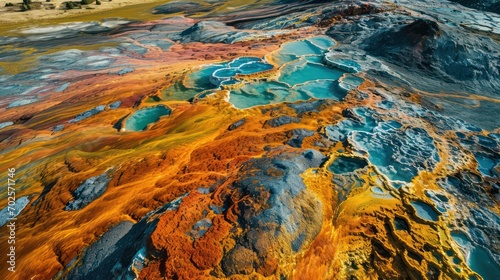 sprawling, multicolored mineral deposit, landscape