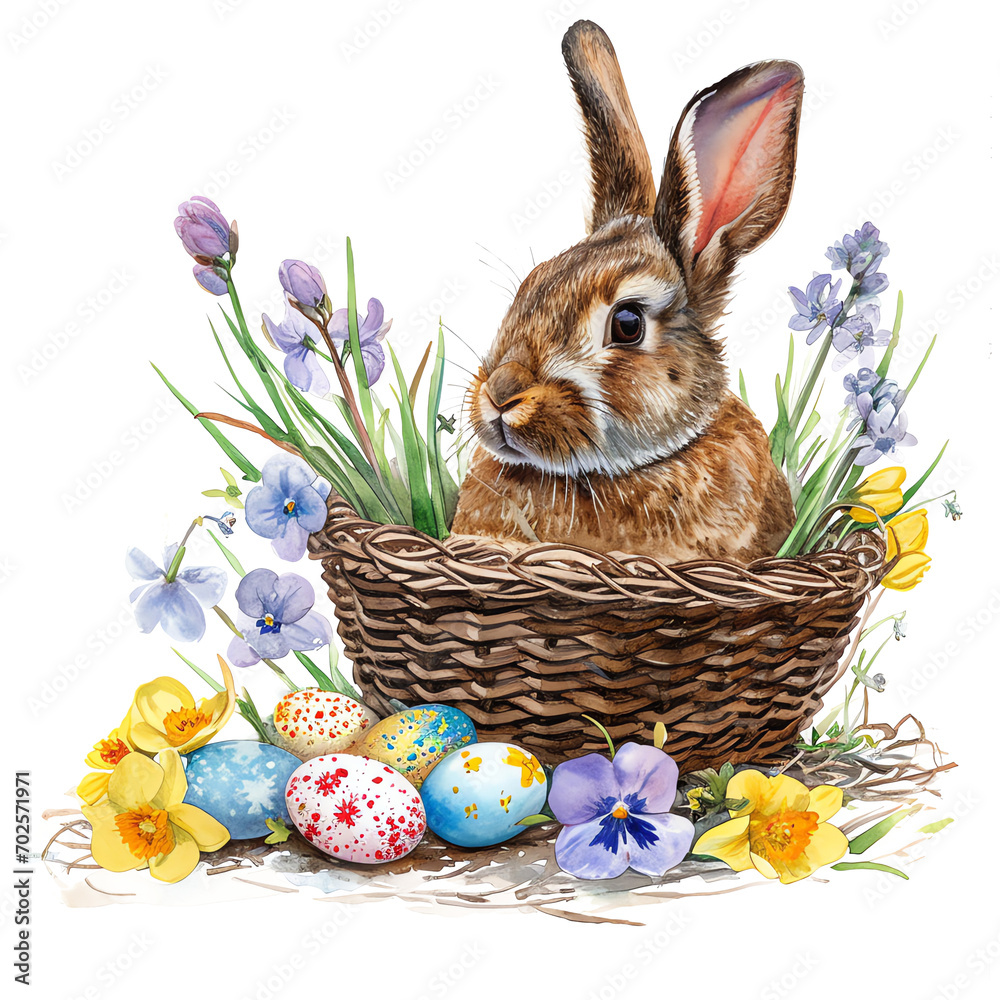 easter bunny in basket watercolor illustration easter bunny in basket watercolor illustration