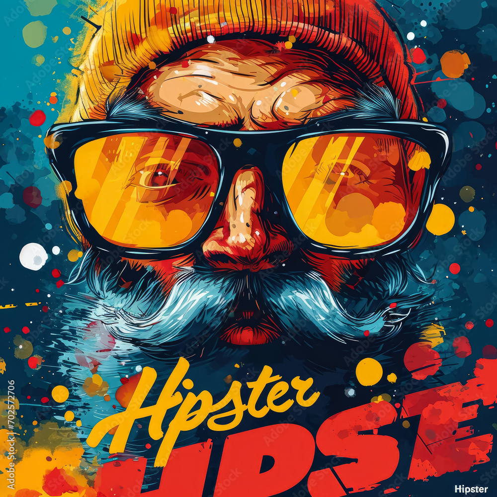 Vintage Hipster Design, Colorful character illustration for t-shirt , Digital paint