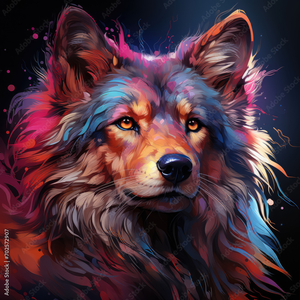 Digital paint of a wolf style neon design