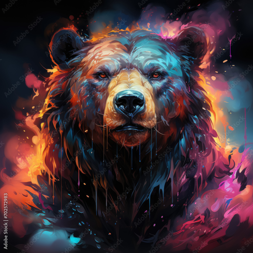 Naklejka premium Digital paint of a bear style neon design