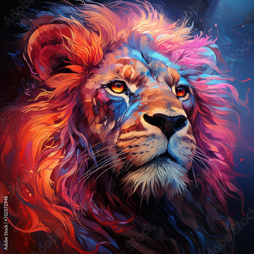 Digital paint of a lion style neon design