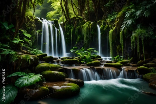A beautiful waterfall with green plants