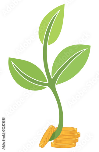 Green Sprout Growing From a Coin. Money Tree. Golden Coins