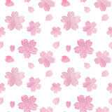 桜の花と花びらのシームレスパターン	
