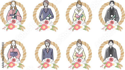 卒業生、新入生のイラストセット
