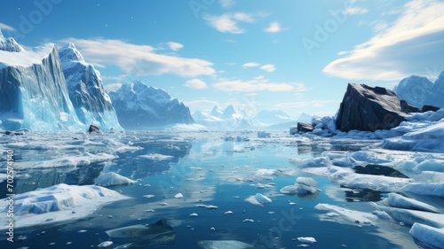 Winter Landscape: Frozen Glacier and Snowy Mountains with Blue Sky © senadesign