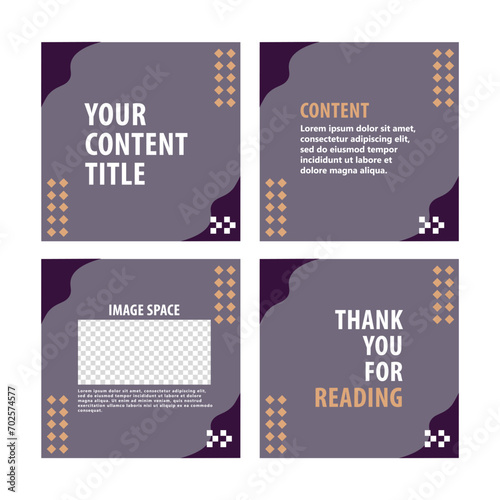 Violet and purple color theme social media post template. Four pages carousel microblog post style.