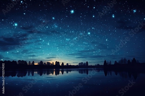 Star-studded sky mirrored in the still waters of a serene lake