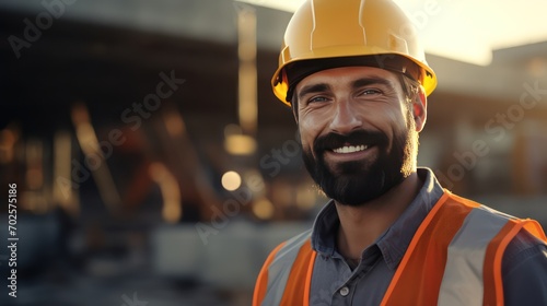 Portrait of Smiling Professional Engineer Wearing Safety Uniform and Hard Hat © sitifatimah