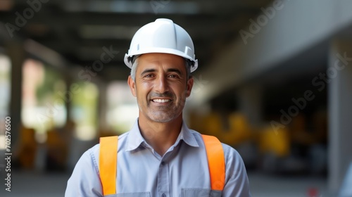 Portrait of Smiling Professional Engineer Wearing Safety Uniform and Hard Hat © sitifatimah