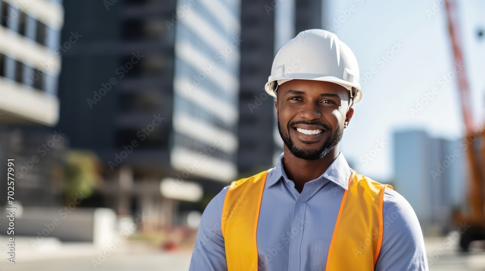 Portrait of Smiling Professional Engineer Wearing Safety Uniform and Hard Hat Portrait of Smiling Professional Engineer Wearing Safety Uniform and Hard Hat