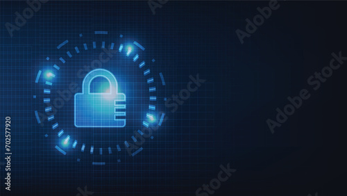 digital lock symbol on dark blue background. cyber security and privacy network concept